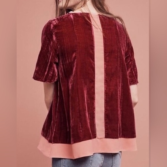Anthropologie Maeve Velvet Swing Tee blouse size medium berry - Picture 3 of 12